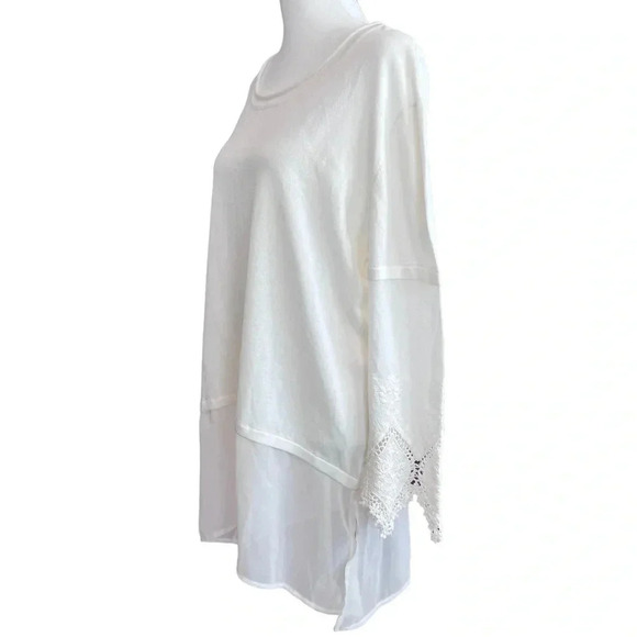 PATRIZIA LUCA MILANO long embroidered sleeve sheer waist - cream top size XL - Picture 1 of 14